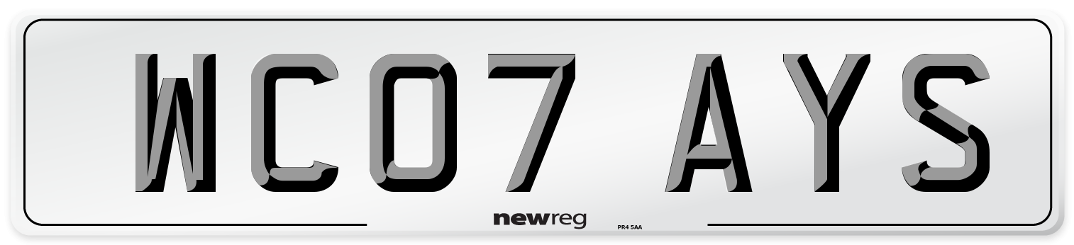 WC07 AYS Number Plate from New Reg